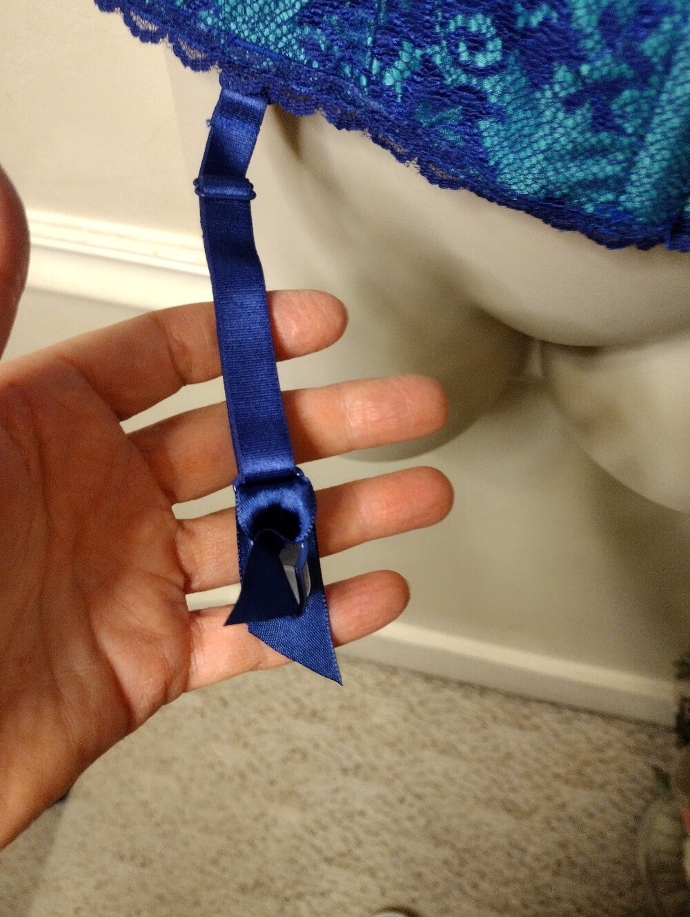 Fredericks Of Hollywood Royal Blue & Teal Lace Trimmed Corset With Garter Straps - Picture 4 of 9